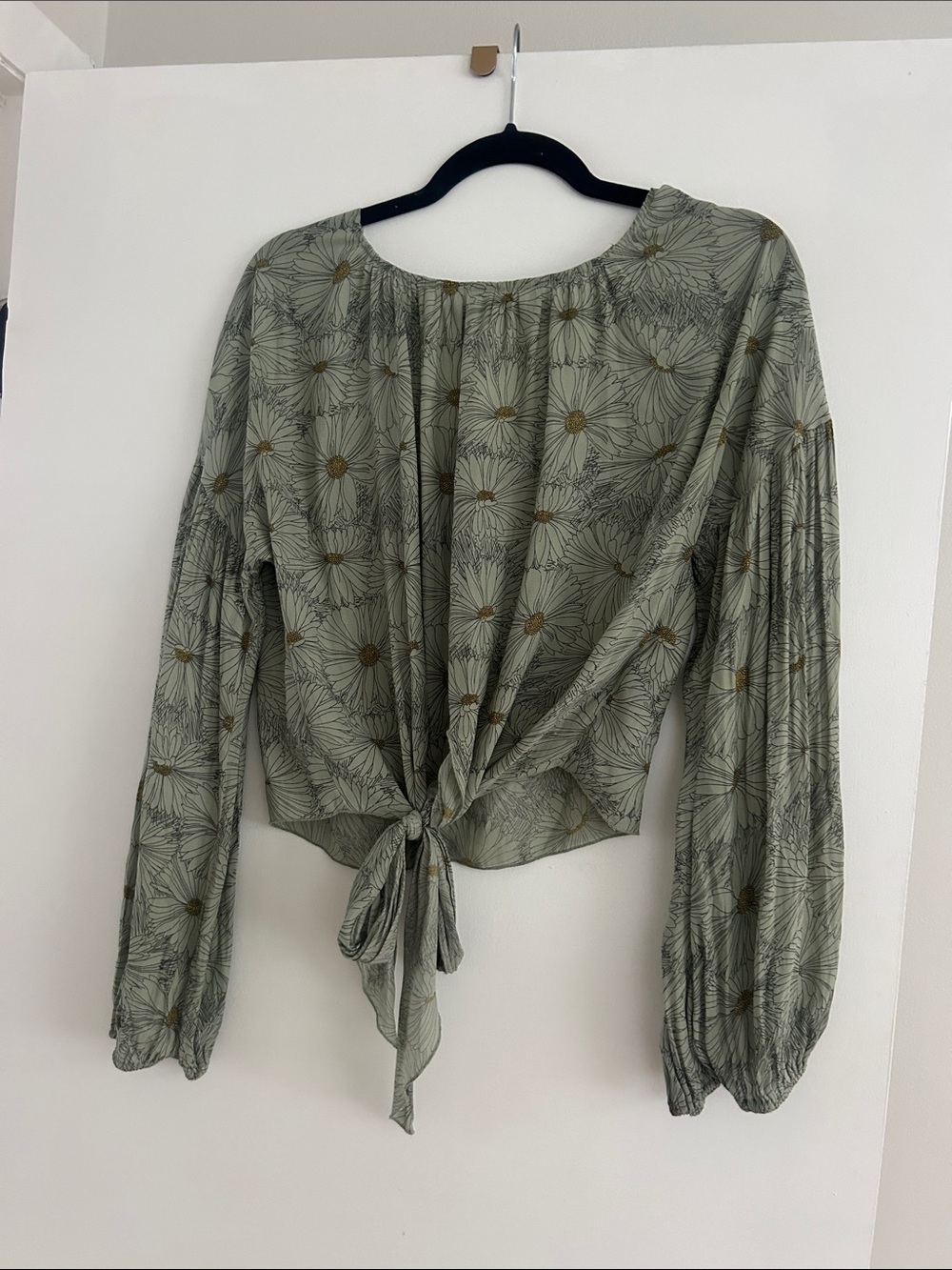 Wayf Sage Green Floral Tie-Front Blouse